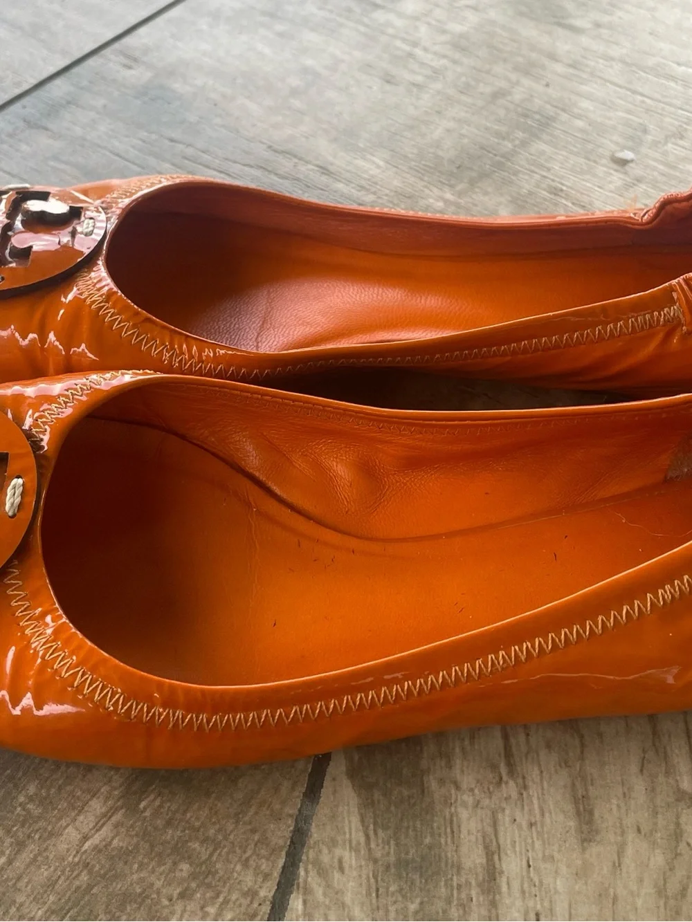 Tory Burch Patent Orange Logo Ballet Flats